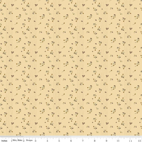 Image of Renew Rosebuds Yellow quilting cotton fabric by Sandy Gervais for Riley Blake Designs. Features flowers on a yellow background. Cute Little Fabric Shop.