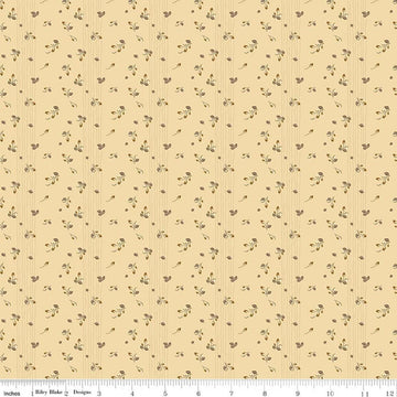 Image of Renew Rosebuds Yellow quilting cotton fabric by Sandy Gervais for Riley Blake Designs. Features flowers on a yellow background. Cute Little Fabric Shop.