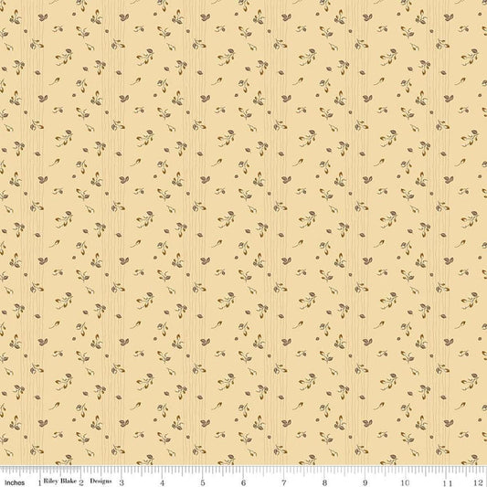 Image of Renew Rosebuds Yellow quilting cotton fabric by Sandy Gervais for Riley Blake Designs. Features flowers on a yellow background. Cute Little Fabric Shop.