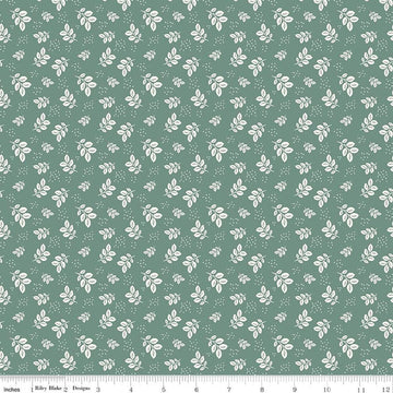 Image of Renew Leaves Aqua quilting cotton fabric by Sandy Gervais for Riley Blake Designs. Features leaves on a blue background. Cute Little Fabric Shop.