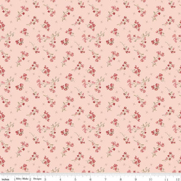 Image of Renew Sweet Pea Pink quilting cotton fabric by Sandy Gervais for Riley Blake Designs. Features flowers on a pink background. Cute Little Fabric Shop.