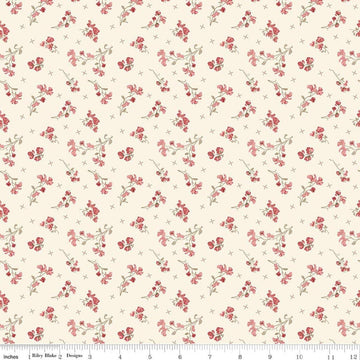 Image of Renew Sweet Pea Latte quilting cotton fabric by Sandy Gervais for Riley Blake Designs. Features flowers on a cream background. Cute Little Fabric Shop.