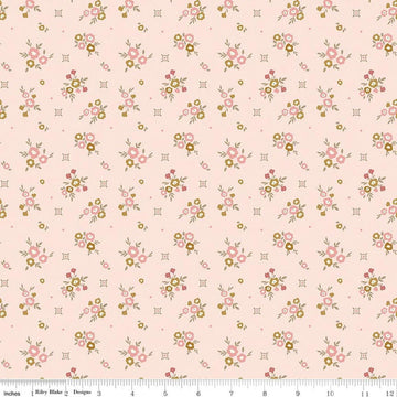 Image of Renew Floral Pink quilting cotton fabric by Sandy Gervais for Riley Blake Designs. Features flowers on a pink background. Cute Little Fabric Shop.