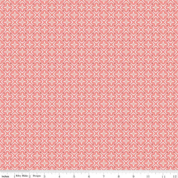 Image of Renew Tile Coral quilting cotton fabric by Sandy Gervais for Riley Blake Designs. Features squares on a pink background. Cute Little Fabric Shop.
