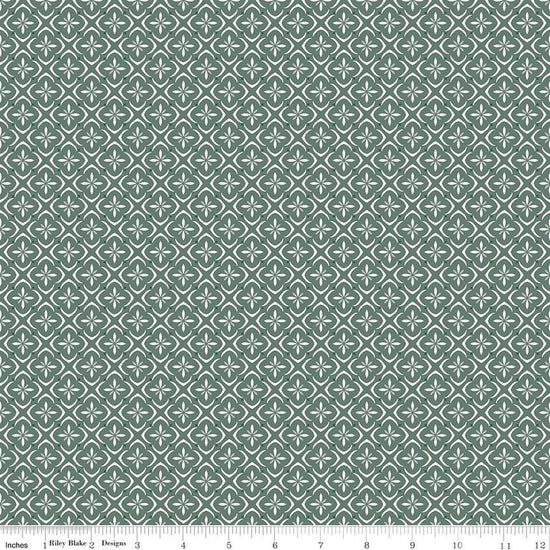 Image of Renew Tile Aqua quilting cotton fabric by Sandy Gervais for Riley Blake Designs. Features squares on a blue background. Cute Little Fabric Shop.