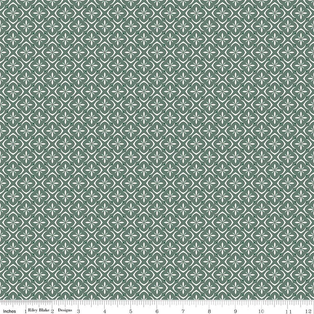 Image of Renew Tile Aqua quilting cotton fabric by Sandy Gervais for Riley Blake Designs. Features squares on a blue background. Cute Little Fabric Shop.
