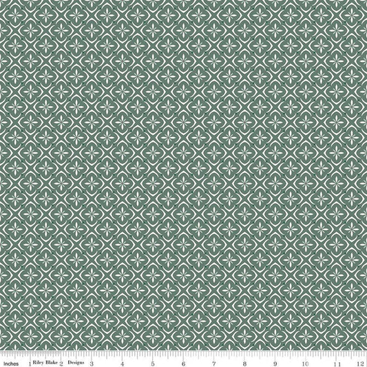 Image of Renew Tile Aqua quilting cotton fabric by Sandy Gervais for Riley Blake Designs. Features squares on a blue background. Cute Little Fabric Shop.