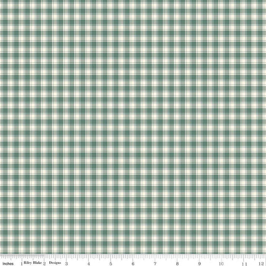 Image of Renew Plaid Aqua quilting cotton fabric by Sandy Gervais for Riley Blake Designs. Features plaid on a blue background. Cute Little Fabric Shop.