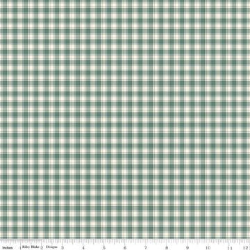 Image of Renew Plaid Aqua quilting cotton fabric by Sandy Gervais for Riley Blake Designs. Features plaid on a blue background. Cute Little Fabric Shop.