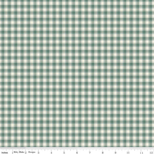 Image of Renew Plaid Aqua quilting cotton fabric by Sandy Gervais for Riley Blake Designs. Features plaid on a blue background. Cute Little Fabric Shop.