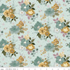 Image of Renew Main Bleached Denim quilting cotton fabric by Sandy Gervais for Riley Blake Designs. Features flowers on a blue background. Cute Little Fabric Shop.