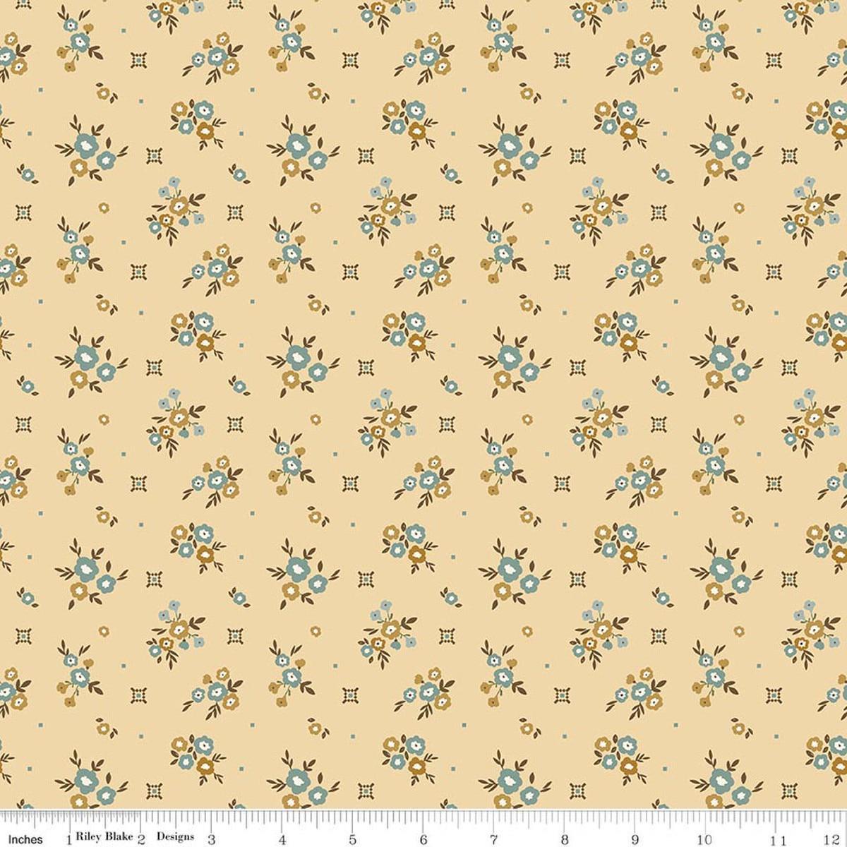 Image of Renew Floral Yellow quilting cotton fabric by Sandy Gervais for Riley Blake Designs. Features flowers on a yellow background. Cute Little Fabric Shop.
