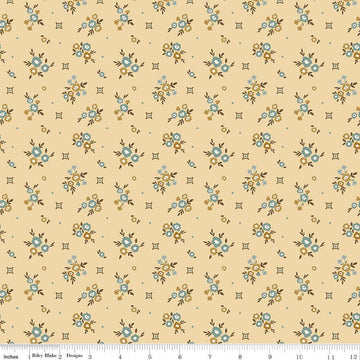 Image of Renew Floral Yellow quilting cotton fabric by Sandy Gervais for Riley Blake Designs. Features flowers on a yellow background. Cute Little Fabric Shop.