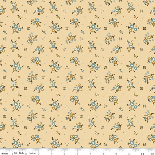Image of Renew Floral Yellow quilting cotton fabric by Sandy Gervais for Riley Blake Designs. Features flowers on a yellow background. Cute Little Fabric Shop.