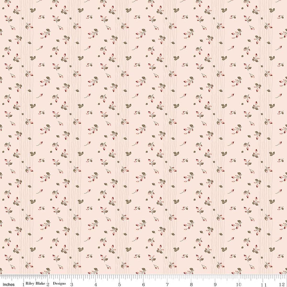 Image of Renew Rosebuds Pink quilting cotton fabric by Sandy Gervais for Riley Blake Designs. Features flowers on a pink background. Cute Little Fabric Shop.