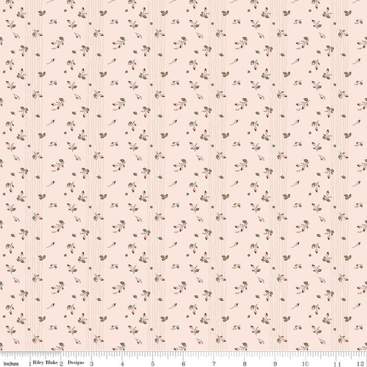 Image of Renew Rosebuds Pink quilting cotton fabric by Sandy Gervais for Riley Blake Designs. Features flowers on a pink background. Cute Little Fabric Shop.