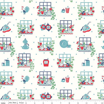 Cook Book Windows C11756 Cottage - Riley Blake Designs - Lori Holt - Vintage Kitchen Windows on Off White - Quilting Cotton Fabric