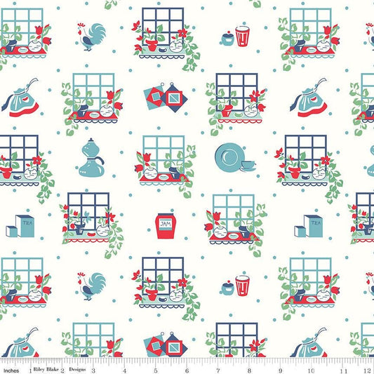 Cook Book Windows C11756 Cottage - Riley Blake Designs - Lori Holt - Vintage Kitchen Windows on Off White - Quilting Cotton Fabric