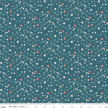 Image of Serendipity 2 Floral Raindrop quilting cotton fabric by Minki Kim for Riley Blake Designs. Features flowers on a blue background. Cute Little Fabric Shop.