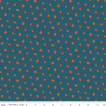 Image of Serendipity 2 Strawberries Stargazer quilting cotton fabric by Minki Kim for Riley Blake Designs. Features strawberries on a blue background. Cute Little Fabric Shop.