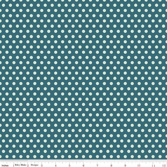 Image of Serendipity 2 Dots Raindrop quilting cotton fabric by Minki Kim for Riley Blake Designs. Features polka dots on a blue background. Cute Little Fabric Shop.