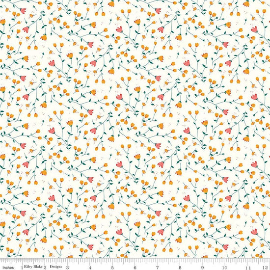 Image of Serendipity 2 Floral Cream quilting cotton fabric by Minki Kim for Riley Blake Designs. Features flowers on a cream background. Cute Little Fabric Shop.