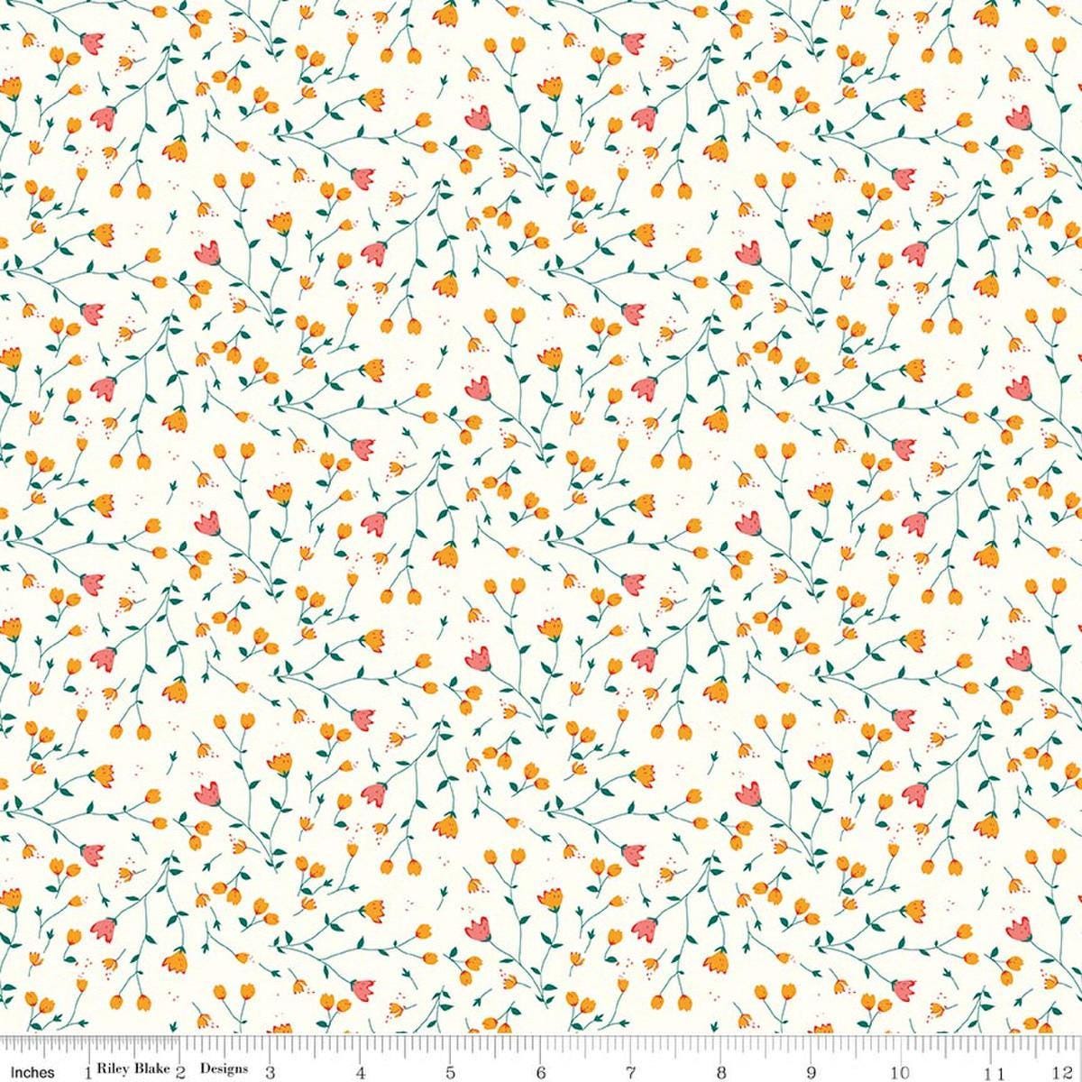 Image of Serendipity 2 Floral Cream quilting cotton fabric by Minki Kim for Riley Blake Designs. Features flowers on a cream background. Cute Little Fabric Shop.