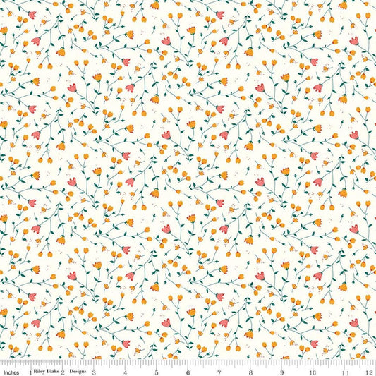 Image of Serendipity 2 Floral Cream quilting cotton fabric by Minki Kim for Riley Blake Designs. Features flowers on a cream background. Cute Little Fabric Shop.