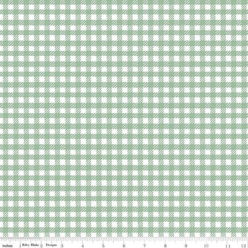 Fat Quarter End of Bolt - DEAL Hidden Cottage PRINTED Gingham C10765 Seafoam - Riley Blake - Green White Checkered Plaid - Quilting Cotton