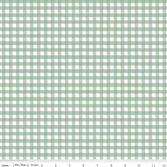 Fat Quarter End of Bolt - DEAL Hidden Cottage PRINTED Gingham C10765 Seafoam - Riley Blake - Green White Checkered Plaid - Quilting Cotton