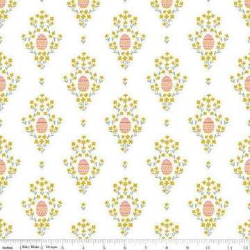 Fat Quarter End of Bolt - SUPER DEAL BTY! Easter Egg Hunt Eggs C10271 White - Riley Blake - Spring Floral Flowers - Quilting Cotton Fabric