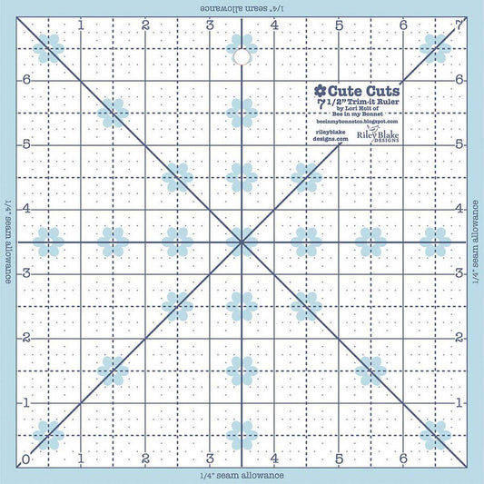 DEAL Lori Holt Cute Cuts Trim-It Ruler 7 1/2" x 7 1/2" STTI-21863 - Riley Blake Designs - Plastic Non-Slip 7.5" x 7.5"