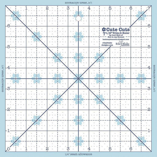 DEAL Lori Holt Cute Cuts Trim-It Ruler 7 1/2" x 7 1/2" STTI-21863 - Riley Blake Designs - Plastic Non-Slip 7.5" x 7.5"