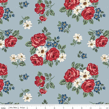 2yd 16" End of Bolt - Independence Floral Blue Patriotic Fabric WIDEBACK 108" Wide - Riley Blake Quilting Cotton Fabric