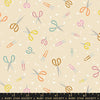 Image of Paper Cuts 2 Scissors Parchment quilting cotton fabric by Ruby Star Society for Moda Fabrics. Features scissors on a cream background. Cute Little Fabric Shop.