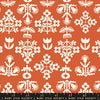 Image of Paper Cuts 2 Fresh Persimmon quilting cotton fabric by Ruby Star Society for Moda Fabrics. Features flowers on an orange background. Cute Little Fabric Shop.