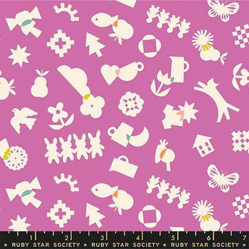 Image of Paper Cuts 2 Shapes Heliotrope quilting cotton fabric by Ruby Star Society for Moda Fabrics. Features shapes on a purple background. Cute Little Fabric Shop.