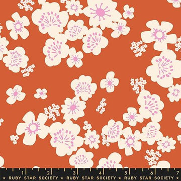 Image of Paper Cuts 2 Florals Persimmon quilting cotton fabric by Ruby Star Society for Moda Fabrics. Features flowers on an orange background. Cute Little Fabric Shop.