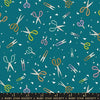 Image of Paper Cuts 2 Scissors Storytime quilting cotton fabric by Ruby Star Society for Moda Fabrics. Features scissors on a blue background. Cute Little Fabric Shop.