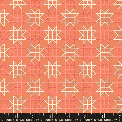 Image of Paper Cuts 2 Geometric Canyon quilting cotton fabric by Ruby Star Society for Moda Fabrics. Features geometric shapes on an orange background. Cute Little Fabric Shop.