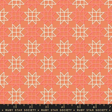 Image of Paper Cuts 2 Geometric Canyon quilting cotton fabric by Ruby Star Society for Moda Fabrics. Features geometric shapes on an orange background. Cute Little Fabric Shop.