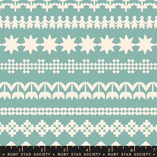 Image of Paper Cuts 2 Cuttings Water quilting cotton fabric by Ruby Star Society for Moda Fabrics. Features shapes on a blue background. Cute Little Fabric Shop.