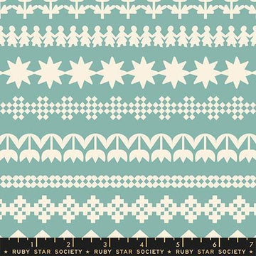 Image of Paper Cuts 2 Cuttings Water quilting cotton fabric by Ruby Star Society for Moda Fabrics. Features shapes on a blue background. Cute Little Fabric Shop.