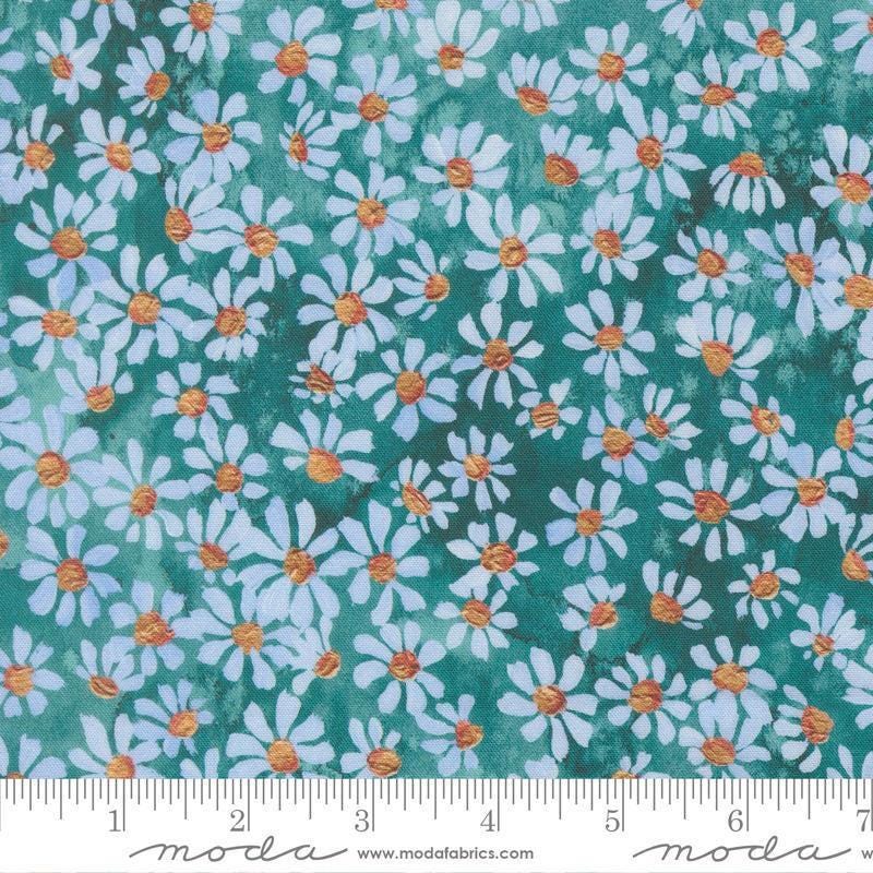Image of Soulstice Bitty Turquoise quilting cotton fabric by Create Joy Project for Moda Fabrics. Features floral watercolors on a blue background. Cute Little Fabric Shop.