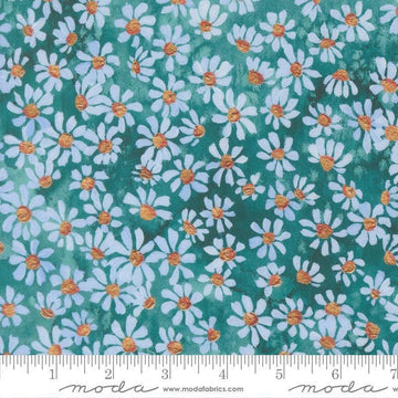 Image of Soulstice Bitty Turquoise quilting cotton fabric by Create Joy Project for Moda Fabrics. Features floral watercolors on a blue background. Cute Little Fabric Shop.