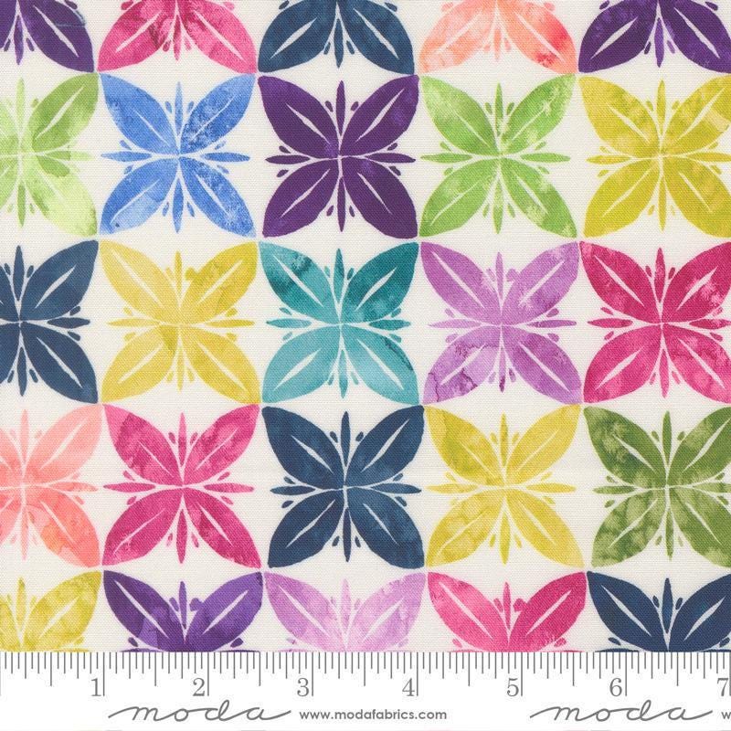 Image of Soulstice Stroll Rainbow quilting cotton fabric by Create Joy Project for Moda Fabrics. Features floral watercolors on a white background. Cute Little Fabric Shop.