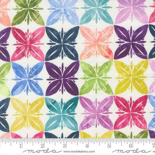 Image of Soulstice Stroll Rainbow canvas cotton fabric by Create Joy Project for Moda Fabrics. Features floral watercolors on a white background. Cute Little Fabric Shop.