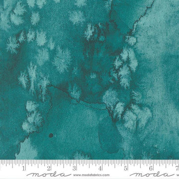 Image of Flow Basics Turquoise quilting cotton fabric by Create Joy Project for Moda Fabrics. Features abstract watercolor on a blue background. Cute Little Fabric Shop.