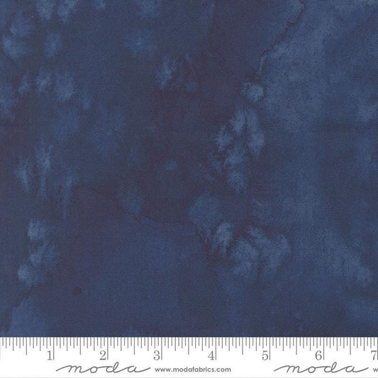 Image of Flow Basics Night quilting cotton fabric by Create Joy Project for Moda Fabrics. Features abstract watercolor on a blue background. Cute Little Fabric Shop.