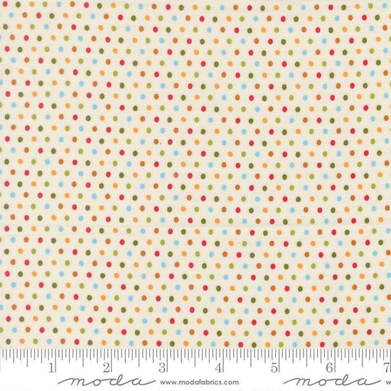 Image of Animal Park Fun Dots Dove quilting cotton fabric by Stacy Iest Hsu for Moda Fabrics. Features dots on a cream background. Cute Little Fabric Shop.